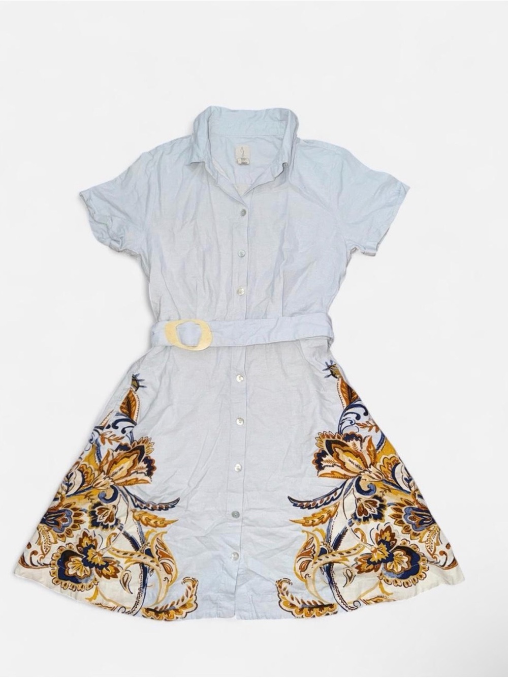 100% Linen Summer Dress- Blue & Gold